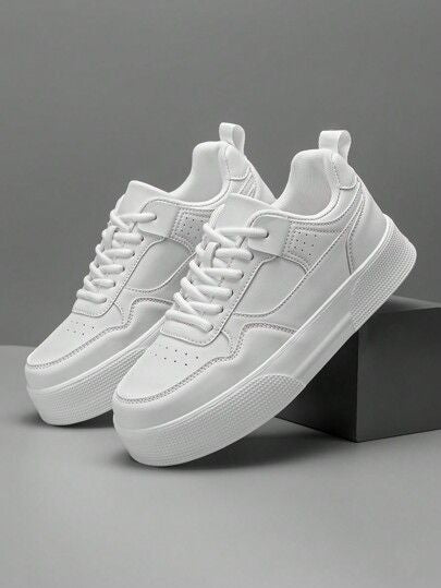 Men's Korean Style White Sneakers – Lightweight Casual Lace-Up Shoes | One Step Store